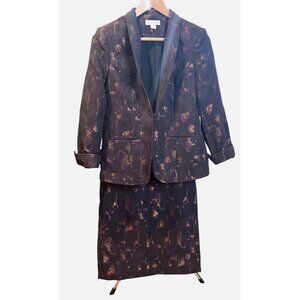 Coldwater Creek Womens Brown Gold Metallic Textured Blazer Skirt Suit Set Sz 12P